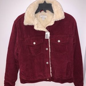 TOPSHOP Burgundy Corduroy borg jacket (4 US)
